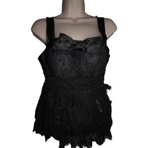 Black Lace Babydoll Corset Style Tank Top Satin Bow Fairy Grunge Witchy Goth M